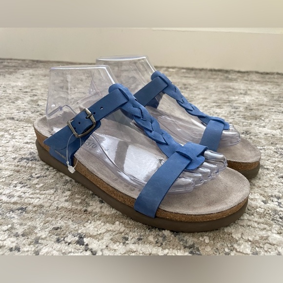 New! MEPHISTO Braided Nubuck Slide Sandals Blue Adjustable Strap Size 39 - Picture 4 of 9